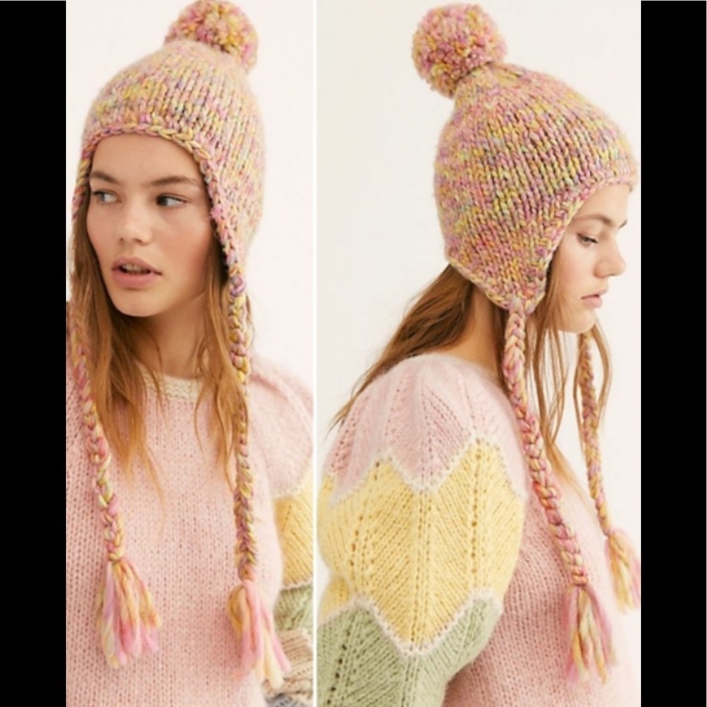 New Free People Fox Trot Trapper Hat pinks